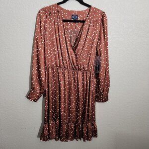 Scoop Dress Womens Medium Ruffle Elastic Waist Rust Polka Dot Long Sleeve New